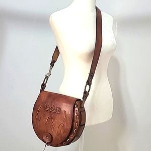 Vintage 1960s hand carved leather crossbody bag